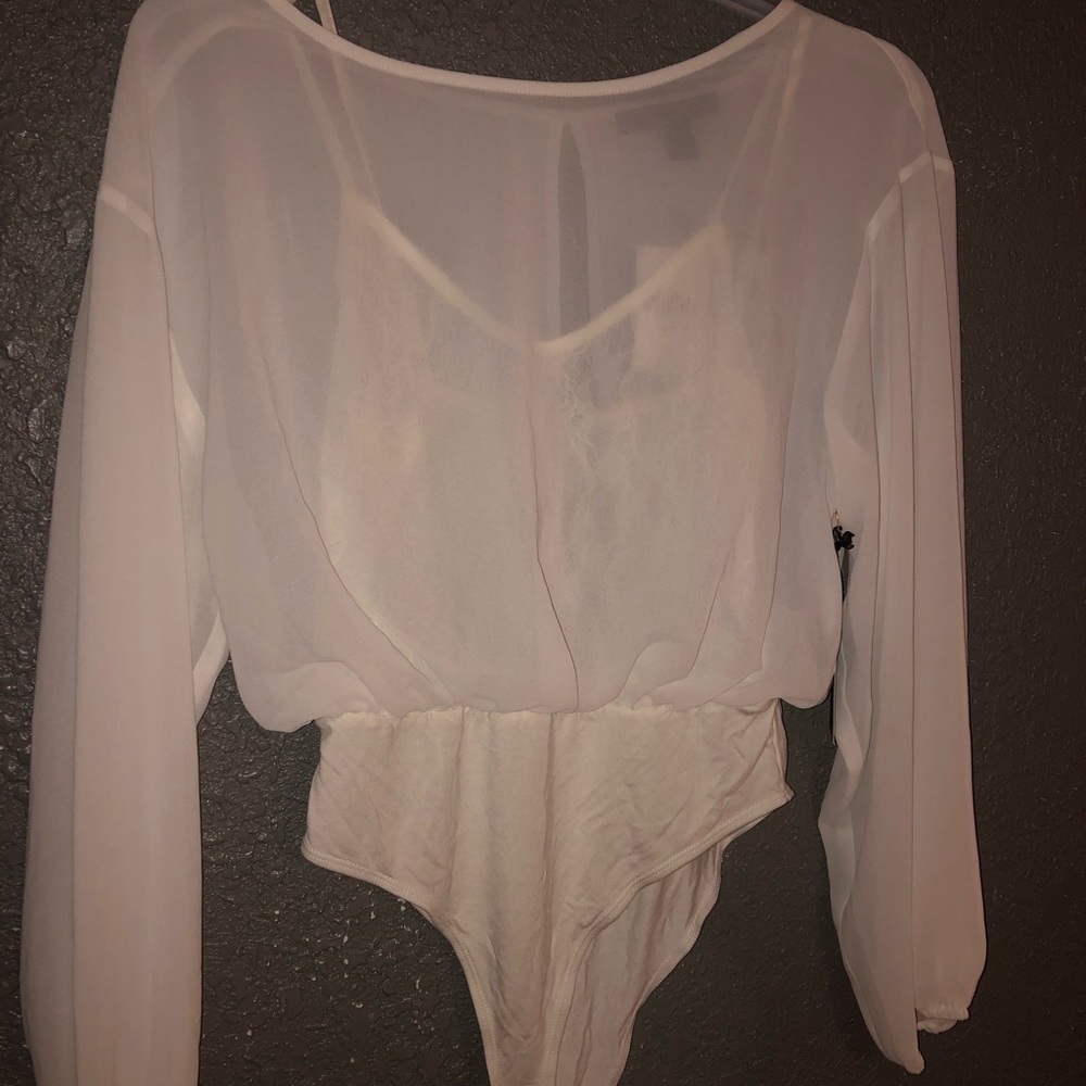 Woven top body suit cream